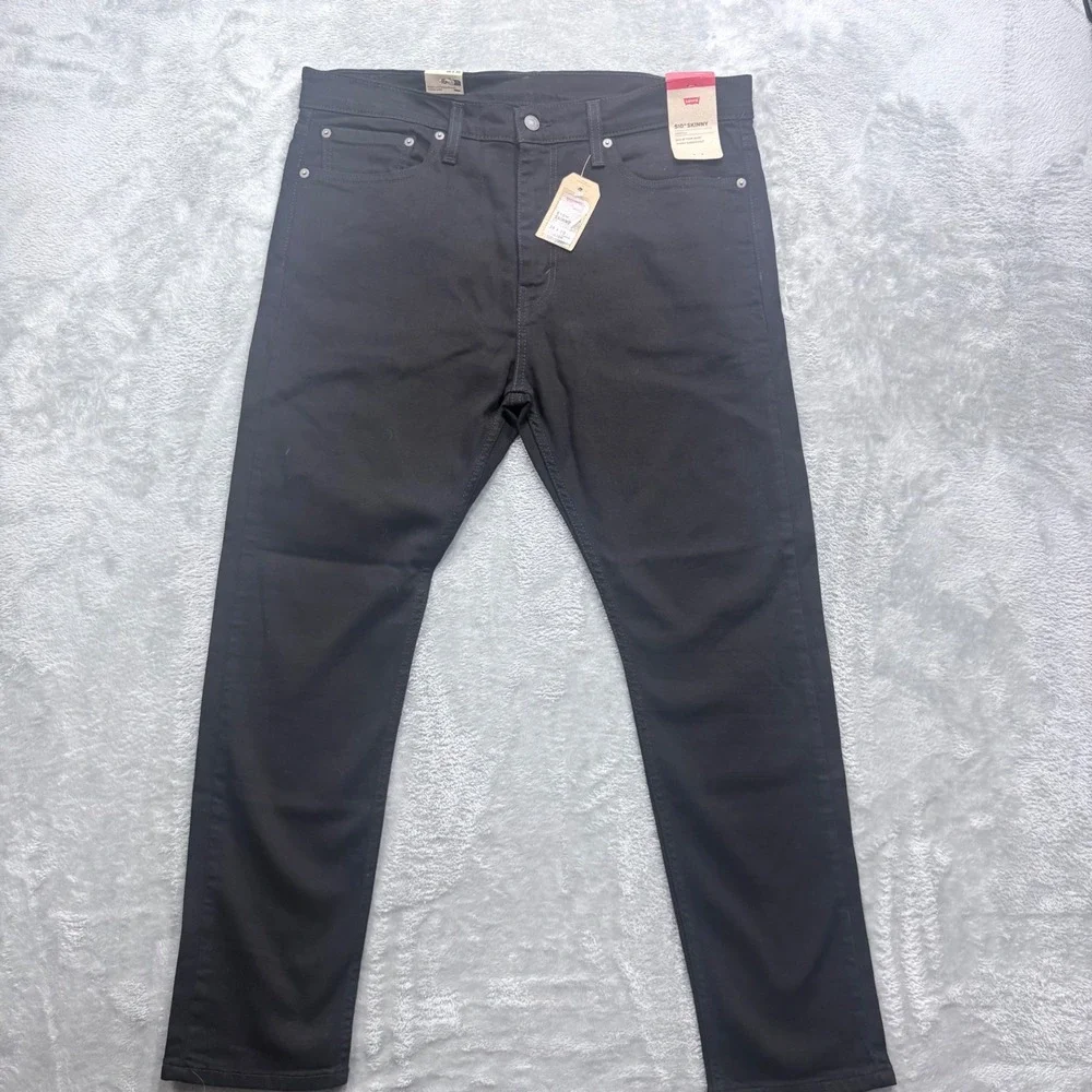 Levi's 510 Skinny Jeans Mens 36x30 Black Stretch Denim Pants NWT